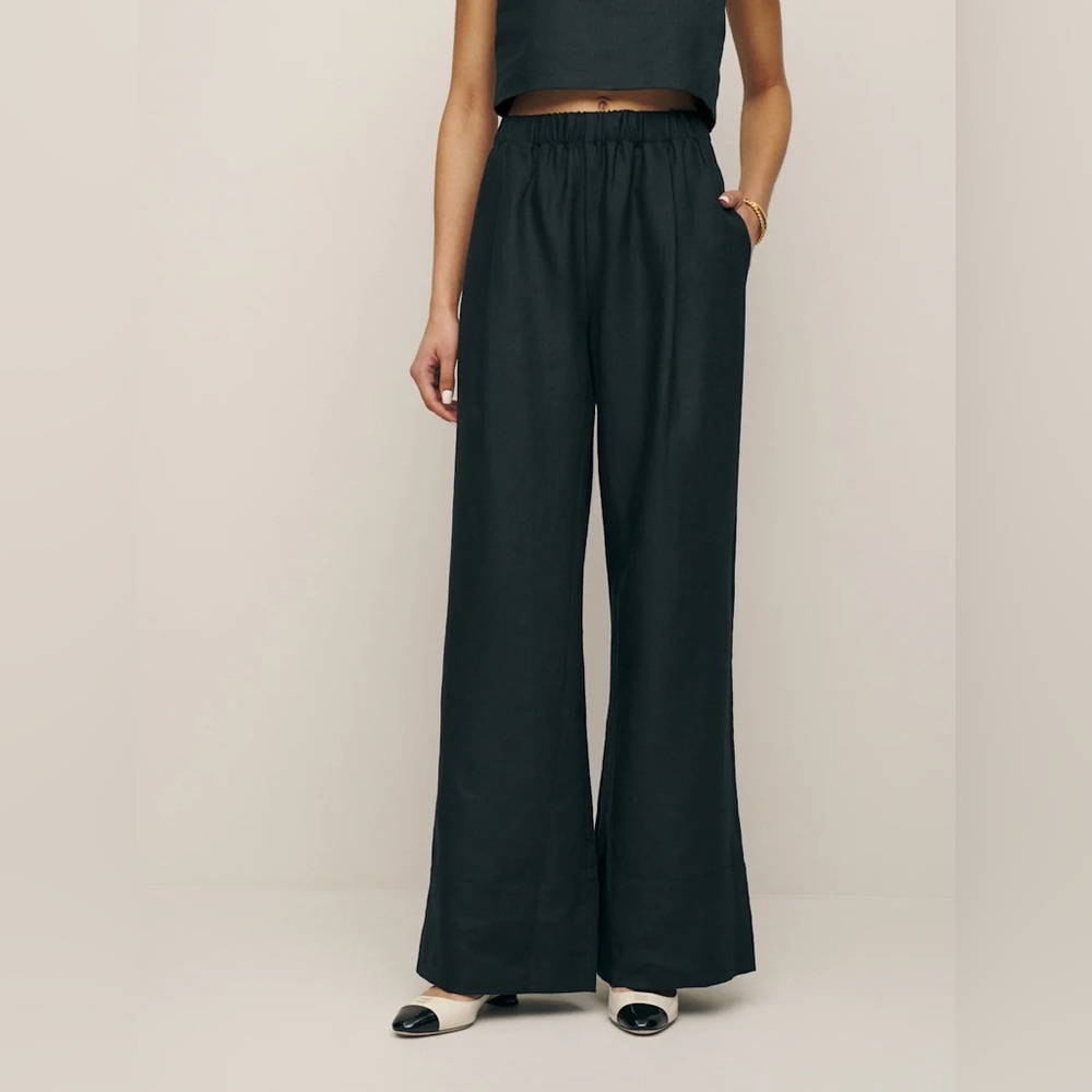 Reformation petites Fernando linen wide leg pant in black size small petite